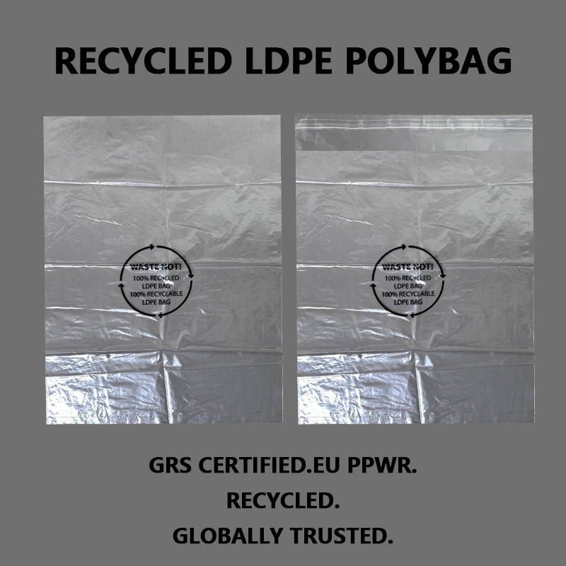 Арнайы GRS сертификатталған қайта өңделген LDPE полибағы, киім орамына арналған өздігінен жабысатын тығыздағыш